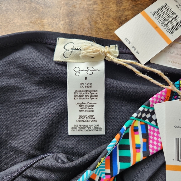 NWT Jessica Simpson black bandeau bikini with multicolor print size small - Picture 6 of 6